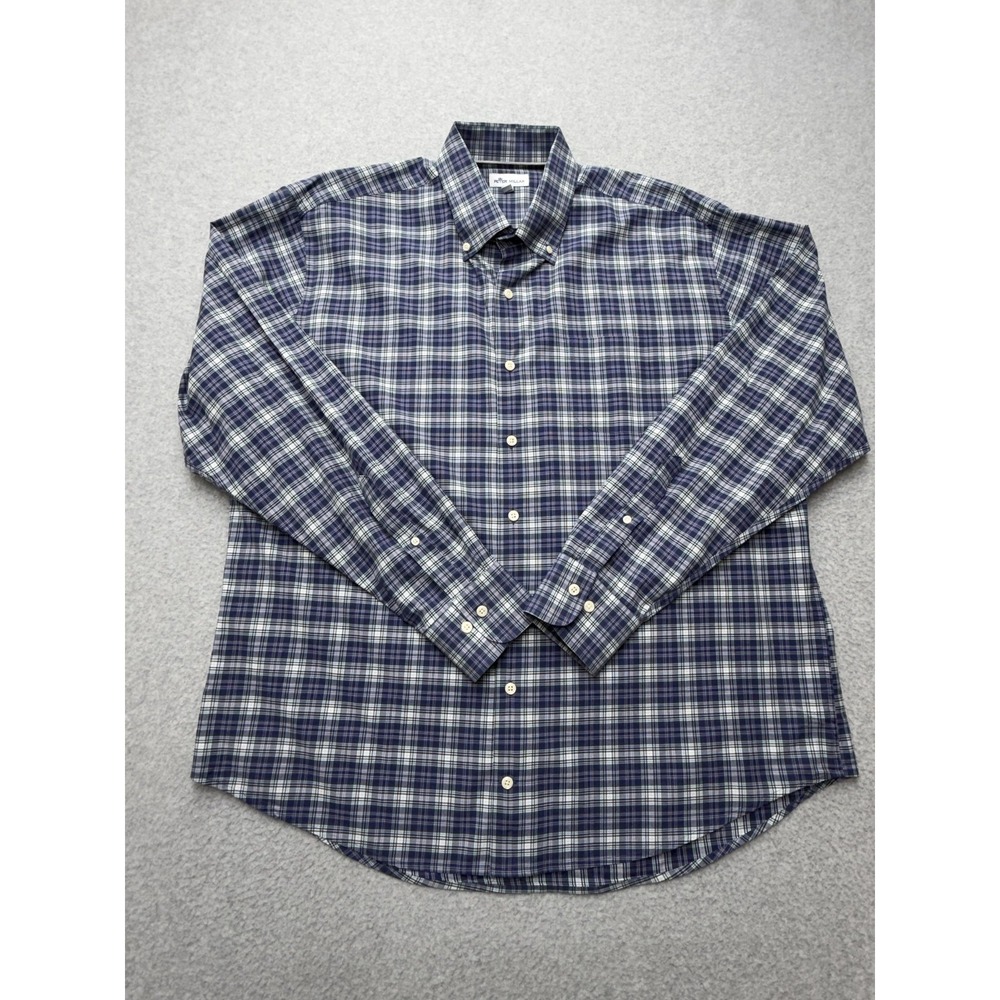 Peter Millar Shirt Mens XL Blue Plaid Long Sleeve Button Front Stretch Casual